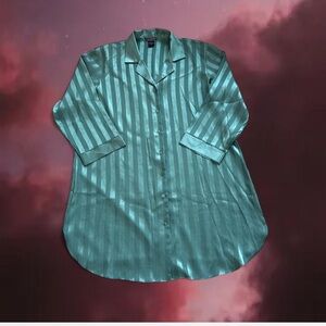 Vintage Halston Satin Turquoise Shirt Dress